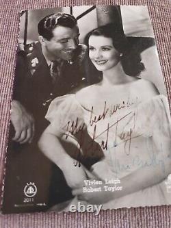 Beautiful VIVIAN LEIGH & ROBERT TAYLOR vintage double signed p/c + Real COA