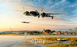Coming in Over the Estuary by Robert Taylor aviation art signed by P-38 Aces