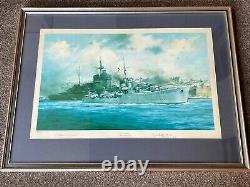 HMS Kelly Framed Print Signed By Lord Mountbatten & Robert Taylor 1304/2000