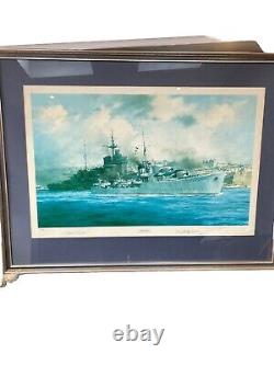 HMS Kelly Framed Print Signed By Lord Mountbatten & Robert Taylor 1304/2000