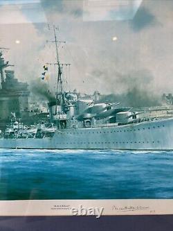 HMS Kelly Framed Print Signed By Lord Mountbatten & Robert Taylor 1304/2000
