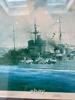 HMS Kelly Framed Print Signed By Lord Mountbatten & Robert Taylor 1304/2000
