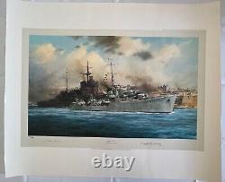 HMS Kelly Grand Harbour, Malta Robert Taylor LE Print Signed by Lord Mountbatten