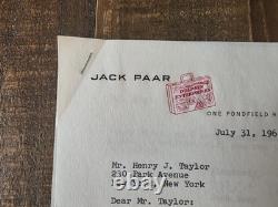 Jack Parr Signed Letter Regarding Robert F. Kennedy Appearance On His TV Program