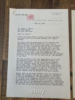 Jack Parr Signed Letter Regarding Robert F. Kennedy Appearance On His TV Program