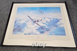 Print of Spitfire by Robert Taylor Signed by Douglas Bader & Johnnie Johnson