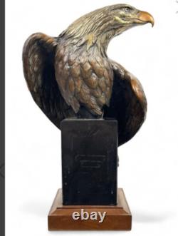 Robert Taylor Eagle Solid Bronze 1991 Signed On Marble & Wood Base Incredible