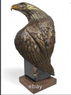 Robert Taylor Eagle Solid Bronze 1991 Signed On Marble & Wood Base Incredible