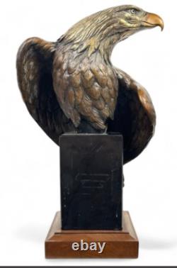 Robert Taylor Eagle Solid Bronze 1991 Signed On Marble & Wood Base Incredible