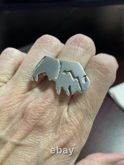 Robert Taylor Navajo Signed Sterling Silver Buffalo Bison Heartline Inlay Ring