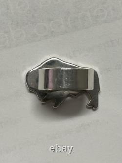 Robert Taylor Navajo Signed Sterling Silver Buffalo Bison Heartline Inlay Ring