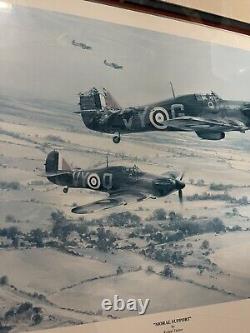 Signed Moral Support Robert TAYLOR Art 29.5x24Plane Framed Military RAF Badge