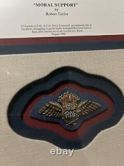 Signed Moral Support Robert TAYLOR Art 29.5x24Plane Framed Military RAF Badge