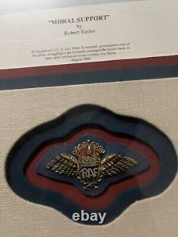 Signed Moral Support Robert TAYLOR Art 29.5x24Plane Framed Military RAF Badge