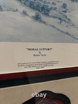 Signed Moral Support Robert TAYLOR Art 29.5x24Plane Framed Military RAF Badge