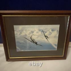 VTG Framed Lithograph Spitfire In Sky Signed Robert Taylor 38cm X 49cm