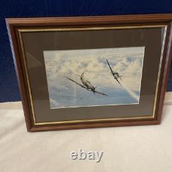 VTG Framed Lithograph Spitfire In Sky Signed Robert Taylor 38cm X 49cm