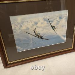 VTG Framed Lithograph Spitfire In Sky Signed Robert Taylor 38cm X 49cm