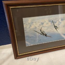 VTG Framed Lithograph Spitfire In Sky Signed Robert Taylor 38cm X 49cm