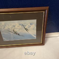 VTG Framed Lithograph Spitfire In Sky Signed Robert Taylor 38cm X 49cm