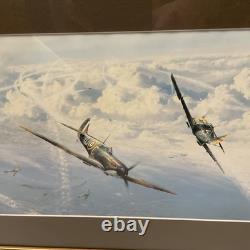 VTG Framed Lithograph Spitfire In Sky Signed Robert Taylor 38cm X 49cm