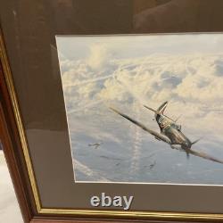 VTG Framed Lithograph Spitfire In Sky Signed Robert Taylor 38cm X 49cm