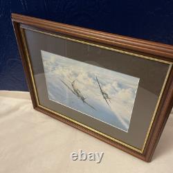 VTG Framed Lithograph Spitfire In Sky Signed Robert Taylor 38cm X 49cm