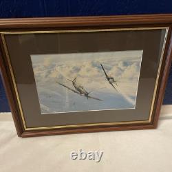 VTG Framed Lithograph Spitfire In Sky Signed Robert Taylor 38cm X 49cm