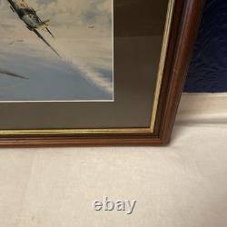 VTG Framed Lithograph Spitfire In Sky Signed Robert Taylor 38cm X 49cm