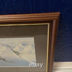 VTG Framed Lithograph Spitfire In Sky Signed Robert Taylor 38cm X 49cm