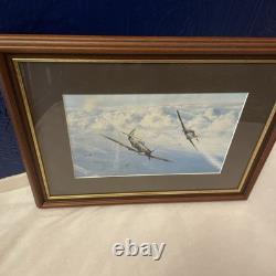VTG Framed Lithograph Spitfire In Sky Signed Robert Taylor 38cm X 49cm
