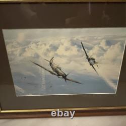 VTG Framed Lithograph Spitfire In Sky Signed Robert Taylor 38cm X 49cm