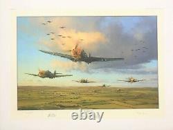 Armada aérienne par Robert Taylor, estampe signée par deux As de la Luftwaffe de la Bataille d'Angleterre.