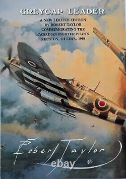 Cheffe de l'escadron Greycap Robert Taylor LE Print signé par plus de 20 pilotes de chasse canadiens