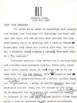 Lettre dactylographiée signée de Robert Lewis Taylor 20/07/1967