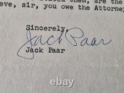Lettre signée de Jack Parr concernant l'apparition de Robert F. Kennedy dans son programme de télévision