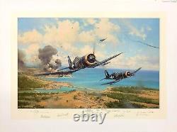 Okinawa par Robert Taylor Aviation Art signée par dix pilotes de Corsair du Pacifique